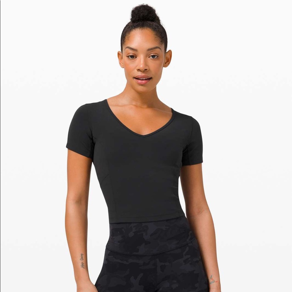 lululemon athletica Black Short Sleeve V-Neck Align Crop Tee